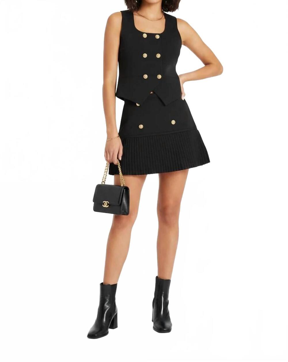 NEW BALBOA knit vest & pleated mini skirt set in black